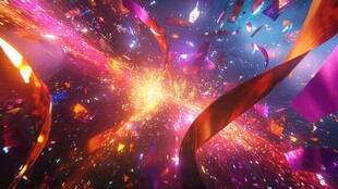 绚丽彩带烟火庆祝场景