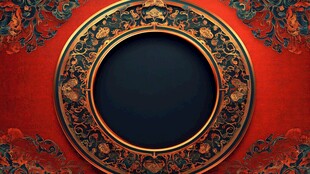 中式红底金色圆环装饰背景