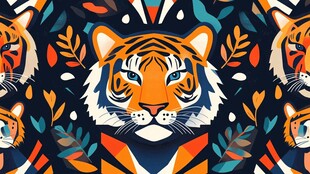 老虎图案 多彩几何风动物装饰