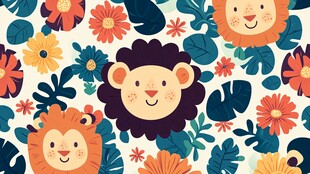 可爱狮子花卉图案背景