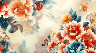 国色牡丹花卉中式唯美画