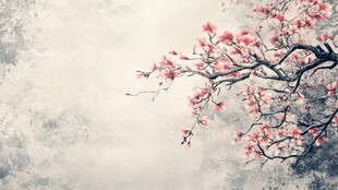 水墨桃花枝 淡雅中式意境