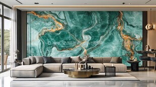 奢华绿玉石纹客厅墙面装饰