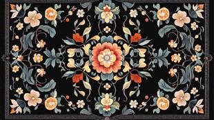 中式古典花卉图案地毯