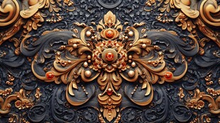 奢华黑金浮雕花纹装饰图案