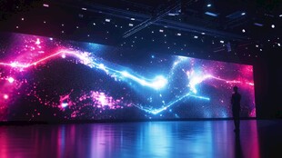 梦幻光影大屏前的人影