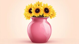 粉色花瓶中的灿烂向日葵