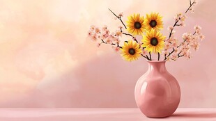 粉色花瓶中的明媚花卉