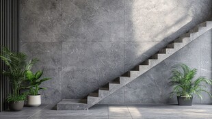 水泥风楼梯间绿植装饰景