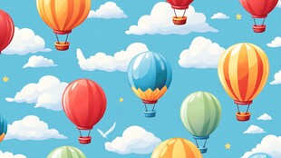 天空中多彩热气球图案