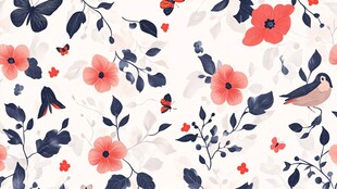 花卉飞鸟图案的清新背景