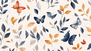 蝴蝶与叶的清新图案