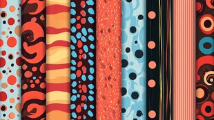 多彩条纹波点图案布料