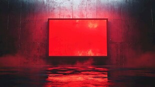 红色屏幕于水雾朦胧场景