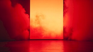 红色烟雾中的光影空间