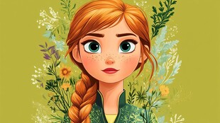 红发女孩的清新插画形象