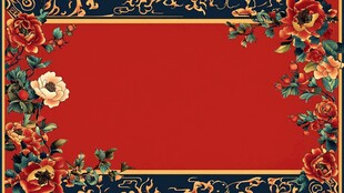 中式花卉红底装饰背景图