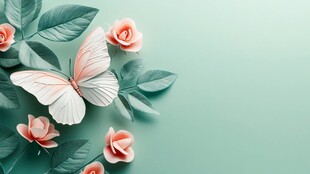 绿叶粉花上的优雅蝴蝶