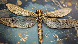 金色蜻蜓特写 细节精美