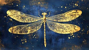 金色蜻蜓于深蓝星空飞舞