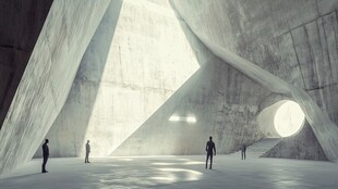 未来感混凝土建筑内景