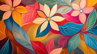 缤纷花卉叶的梦幻艺术图景