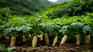 田地里鲜嫩的萝卜植株