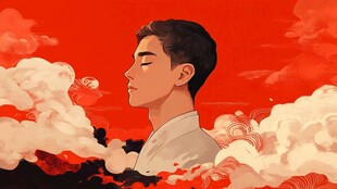 少年于云海间凝思