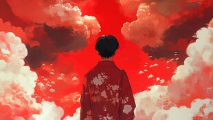 红衣少年望漫天红云