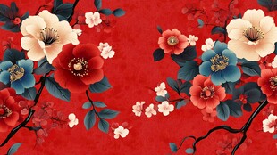 中式红花绽放喜庆背景