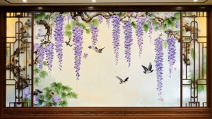 紫藤飞鸟中式雅致壁画