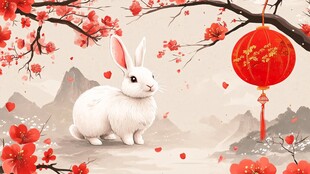 玉兔贺春 红梅相伴迎佳节