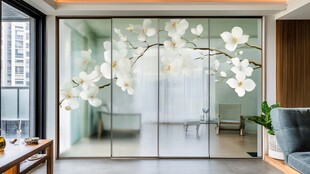 中式花朵图案玻璃隔断设计