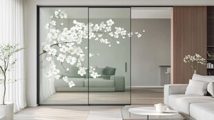 简约客厅玻璃移门花朵装饰