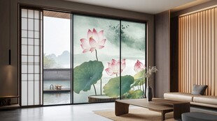 中式客厅之诗意荷花移门