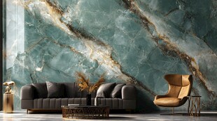 奢华绿金大理石客厅场景