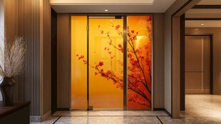 中式玄关处的雅致花卉屏风