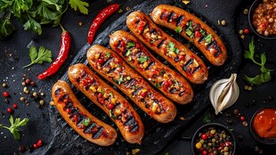 香烤热狗配多彩佐料