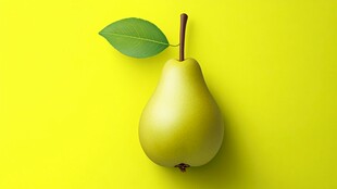 黄底上的鲜绿梨子