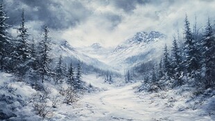 冬日雪林山谷壮丽景致