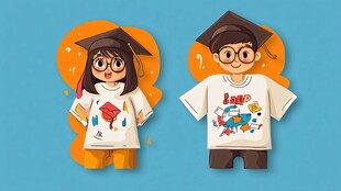 毕业季卡通人物学士服形象