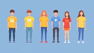 一排着装多彩的年轻人