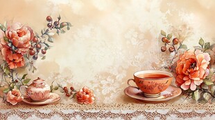复古花卉风下午茶温馨场景