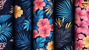 热带花卉树叶图案布料