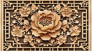 中式牡丹雕花装饰图案