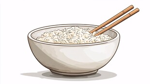 一碗白米饭配筷子