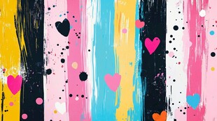 多彩爱心条纹艺术背景图