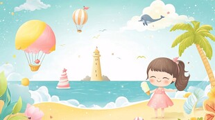 海边女孩的欢乐夏日时光