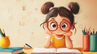 可爱女孩专注读书瞬间