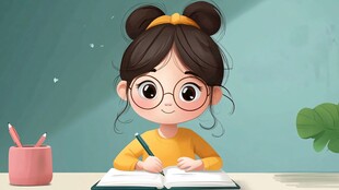 可爱女孩专注伏案书写